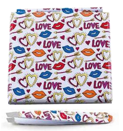 Kit specchio borsetta & mini pinza cm 6,5 decoro LOVE