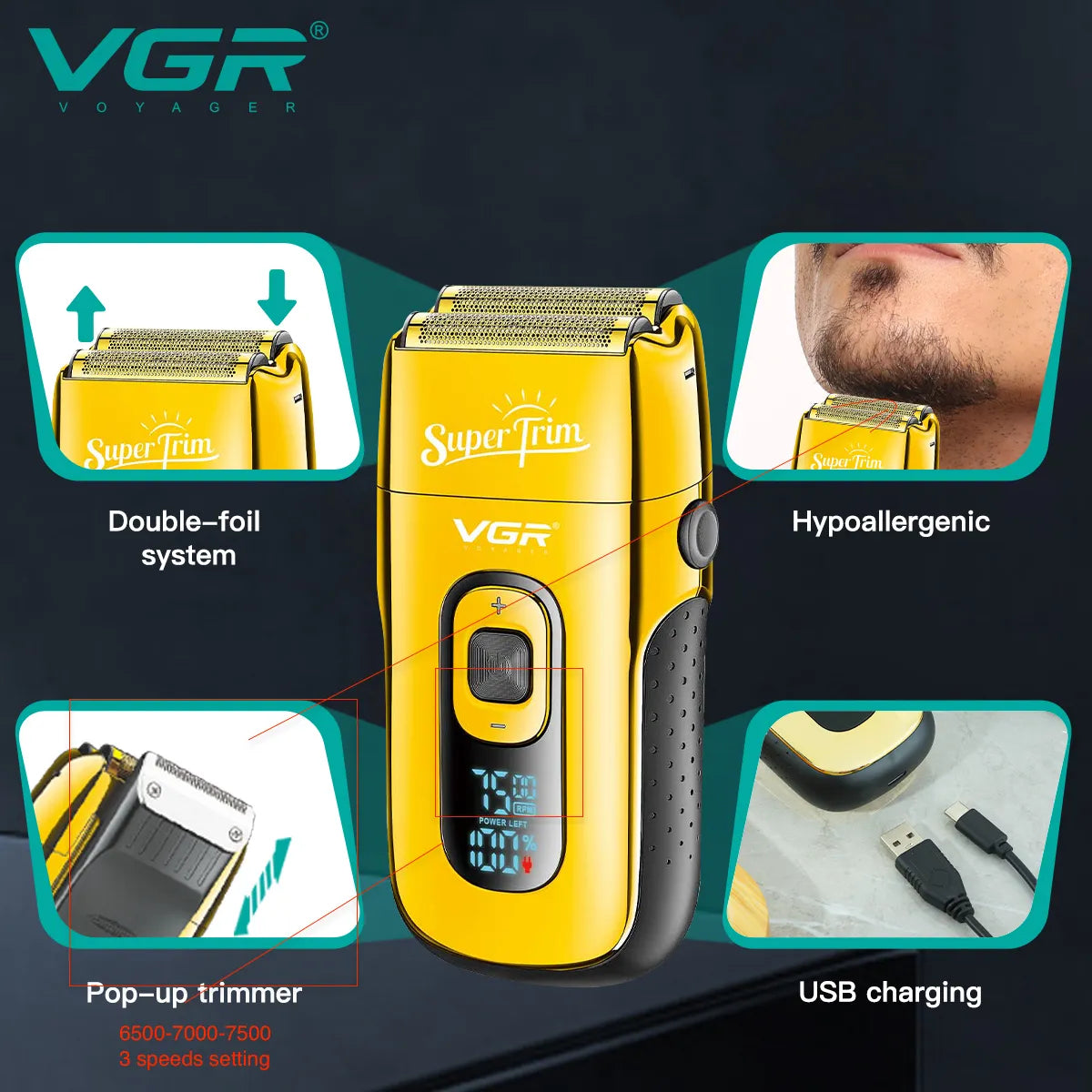 VGR V-332 – Rasoio Professionale a Lamina con Display LED